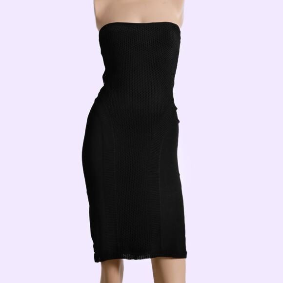 GIVENCHY COUTURE BY ALEXANDER MCQUEEN Vintage 90s Black Knit Strapless Dress - Picture 1 of 6